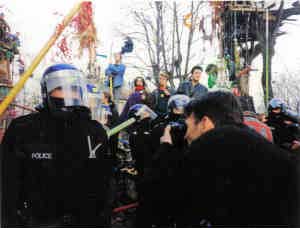 Riot police at Claremont Road